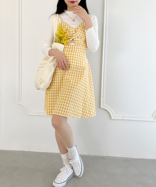 Loueme(ルエム)の「バックリボンギンガムチェックキャミワンピ(ワンピース・レディース・イエロー/ライトブルー/ブラック・FREE)」の15枚目の写真