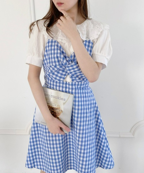 美品✨バーバリー ギンガムチェック ワンピース キャミ ロゴ ネイビー リボン 美品✨️バーバリー ギンガムチェック ワンピ キャミ ネイビー