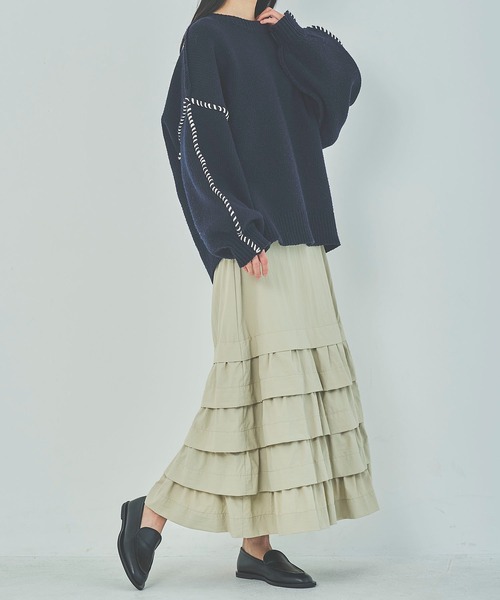 OUTERSUNSET（アウターサンセット）の「long tiered skirt（スカート・レディース・グレイッシュベージュ/ブラック・FREE）」の3枚目の写真