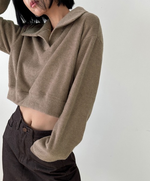 me+em select(ミームセレクト)の「【 裏起毛 】ポロネックスキッパーショートプルオーバー【 韓国製 】(ポロシャツ・レディース・ブラック/ベージュ/オレンジ・FREE)」の4枚目の写真