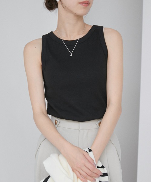 【洗える】パッド付きアメリカンスリーブリブタンクトップ