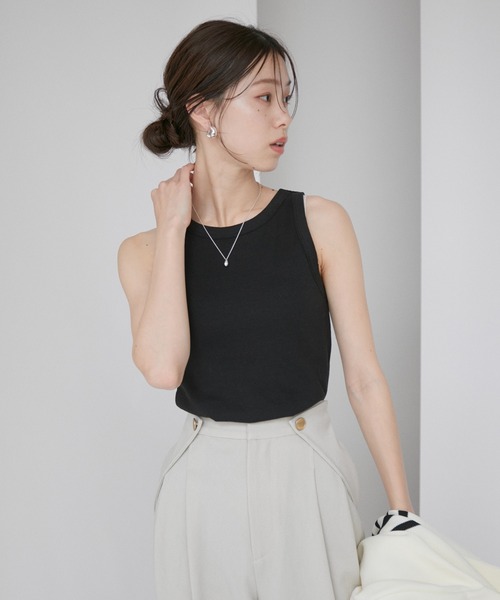 VIS（ビス）の「【洗える】パッド付きアメリカンスリーブリブタンクトップ（タンクトップ・レディース・イエロー/スミクロ/ホワイト・L/M）」の18枚目の写真