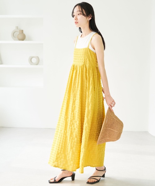 VIS（ビス）の「【洗える】パッド付きアメリカンスリーブリブタンクトップ（タンクトップ・レディース・イエロー/スミクロ/ホワイト・L/M）」の4枚目の写真