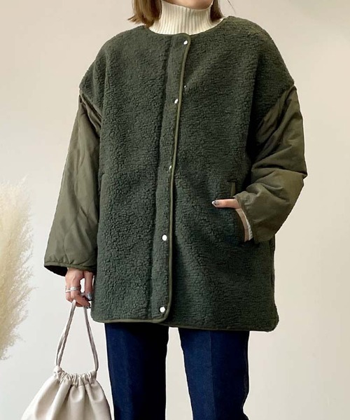 STYLEBLOCK（スタイルブロック）の「ボアキルトリバーシブルコート（ブルゾン・レディース・カーキ/アイボリー/ブラック/ベージュ・FREE）」の15枚目の写真