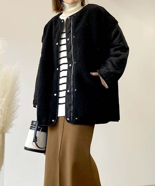 STYLEBLOCK（スタイルブロック）の「ボアキルトリバーシブルコート（ブルゾン・レディース・カーキ/アイボリー/ブラック/ベージュ・FREE）」の16枚目の写真