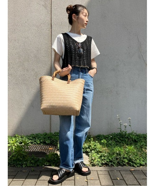 HONEYSUCKLE ROSE(ハニーサックルローズ)の「【HONEYSUCKLE ROSE】バンブートートバッグ(かごバッグ・レディース・ベージュ/ブラウン/ライトベージュ・ONE SIZE)」の22枚目の写真