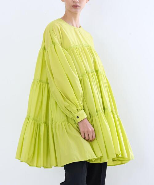 美品✨ランバンオンブルー 綿100 袖ギャザー ボウタイ長袖