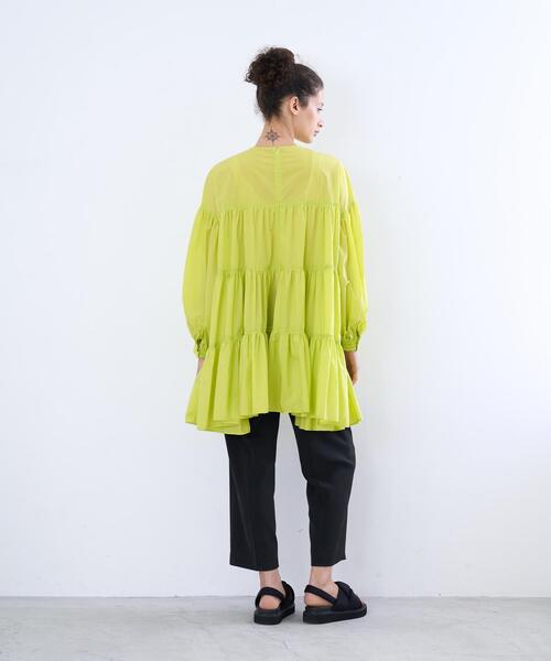 美品✨ランバンオンブルー 綿100 袖ギャザー ボウタイ長袖