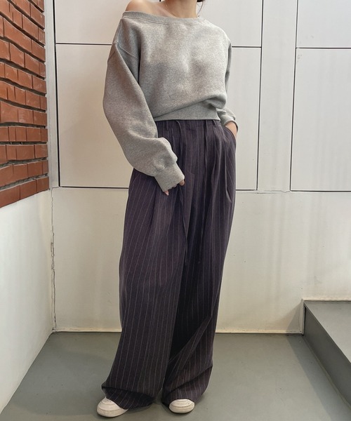 Girly Doll（ガーリードール）の「ピンストライプワイドパンツ（その他パンツ・レディース・アイボリー/チャコール・F）」の4枚目の写真