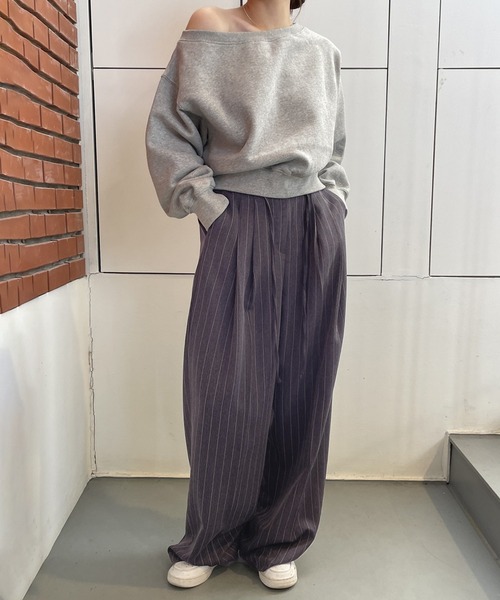 Girly Doll（ガーリードール）の「ピンストライプワイドパンツ（その他パンツ・レディース・アイボリー/チャコール・F）」の8枚目の写真