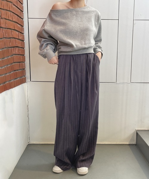 Girly Doll（ガーリードール）の「ピンストライプワイドパンツ（その他パンツ・レディース・アイボリー/チャコール・F）」の5枚目の写真