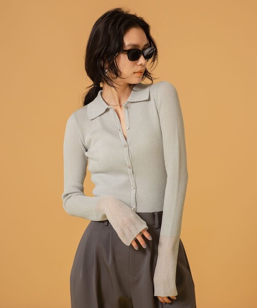 MATURED（マチュアード）の「【MATURED/マチュアード】シアーポロニットカーデ（カーディガン/ボレロ・レディース・ベージュ/ライトグレー・FREE）」の18枚目の写真