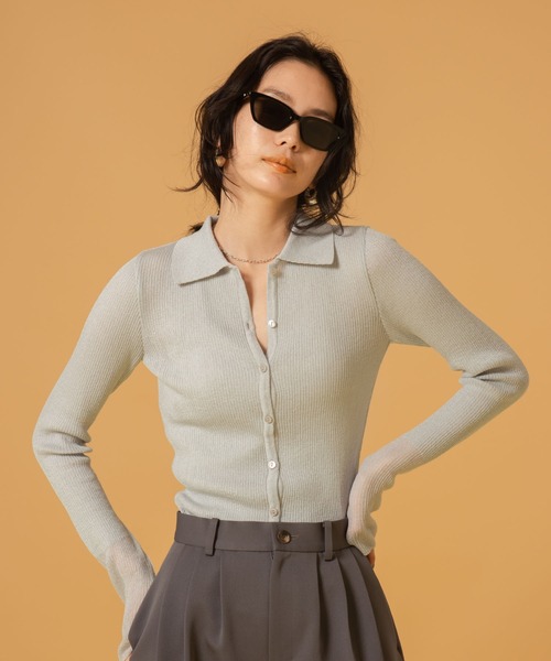 MATURED（マチュアード）の「【MATURED/マチュアード】シアーポロニットカーデ（カーディガン/ボレロ・レディース・ベージュ/ライトグレー・FREE）」の2枚目の写真