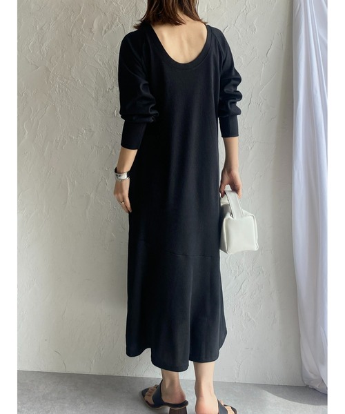 She's Closet(シーズクローゼット)の「カットリブバックオープンティアード切り替え長袖ロングマーメイドワンピース(ワンピース・レディース・ブラック/オートミール・FREE)」の6枚目の写真