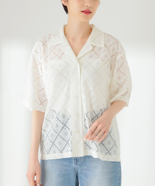 B:MING by BEAMS(ビーミングバイビームス)の「B:MING by BEAMS / 開襟 レース シャツ(シャツ/ブラウス・レディース・オフホワイト/ブラック/ミント・SMALL/MEDIUM)」の6枚目の写真