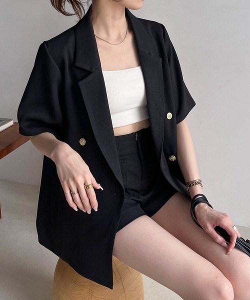 Heather(ヘザー)の「ツイードライクジャケット(半袖) 904902(テーラードジャケット・レディース・オフホワイト/ブラック・FREE)」の3枚目の写真