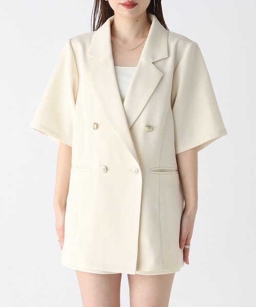 ［完売品］Heather ツイードライクジャケット(半袖)　黒 904902 Heather（ヘザー）の「ツイードライクジャケット（半袖） 904902