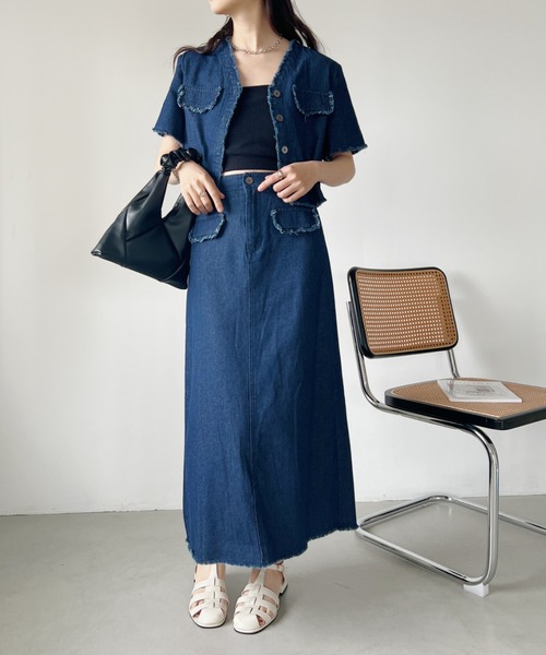 CLEA(クレア)の「【2点SET】フリンジデニムショート丈ジャケット+ロングスカート セットアップ(セットアップ・レディース・ブルー/ライトブルー・M/L)」の13枚目の写真