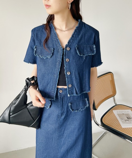 CLEA(クレア)の「【2点SET】フリンジデニムショート丈ジャケット+ロングスカート セットアップ(セットアップ・レディース・ブルー/ライトブルー・M/L)」の18枚目の写真