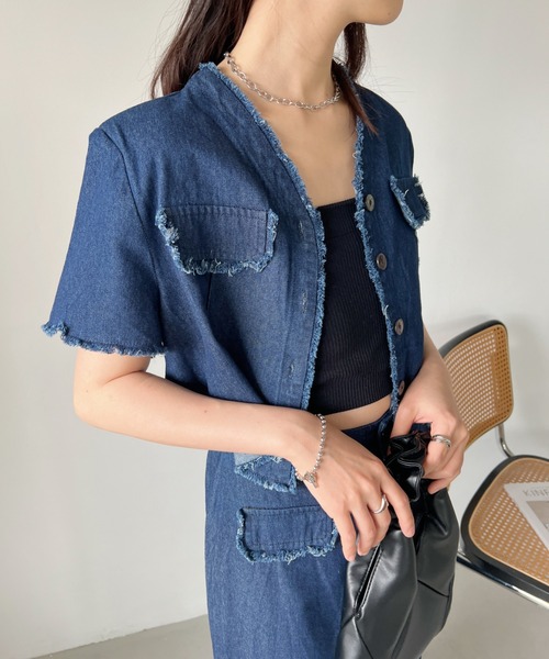 CLEA(クレア)の「【2点SET】フリンジデニムショート丈ジャケット+ロングスカート セットアップ(セットアップ・レディース・ブルー/ライトブルー・M/L)」の20枚目の写真