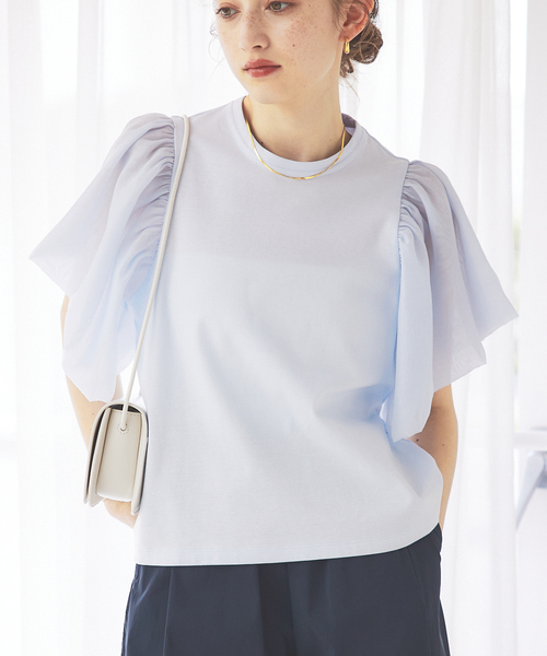 Rouge vif（ルージュヴィフ）の「ファブリックスリーブカットトップ（Tシャツ/カットソー・レディース・ブラック/オフホワイト/サックスブルー・フリー）」の3枚目の写真