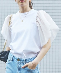 Rouge vif | ファブリックスリーブカットトップ(Tシャツ/カットソー)