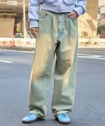 ヴィンテージライクオーバーダイワイドデニムパンツライトブルー
