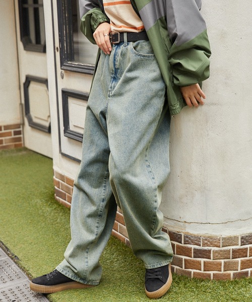 セール】ヴィンテージライクオーバーダイワイドデニムパンツ（デニム