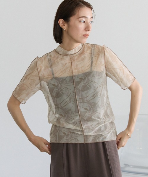 select MOCA（セレクトモカ）の「2WAYニュアンスプリントハイネックシアートップス（Tシャツ/カットソー・レディース・ブルー/イエロー/ベージュ/ライトグリーン・FREE）」の11枚目の写真