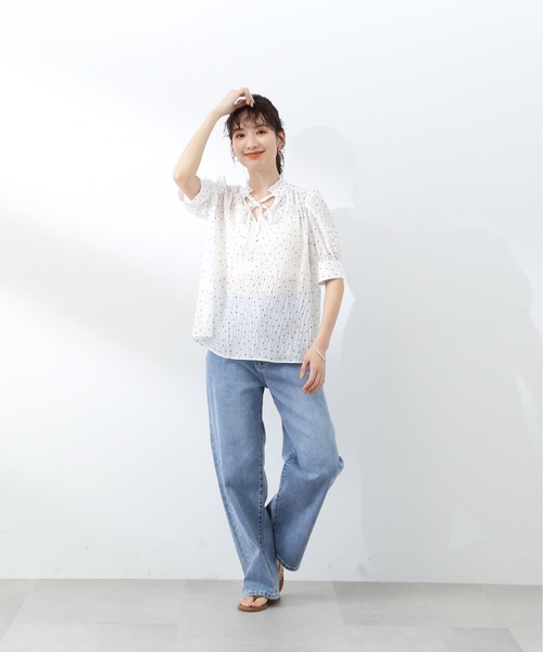 N.（N. Natural Beauty Basic）（エヌエヌナチュラルビューティーベーシック）の「◆フロントリボンドットブラウス（シャツ/ブラウス・レディース・ホワイト系その他/ブラック系その他・MEDIUM）」の12枚目の写真