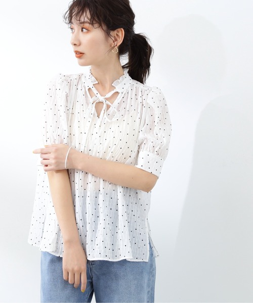 N.（N. Natural Beauty Basic）（エヌエヌナチュラルビューティーベーシック）の「◆フロントリボンドットブラウス（シャツ/ブラウス・レディース・ホワイト系その他/ブラック系その他・MEDIUM）」の8枚目の写真