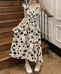 ショルダーフリルシャーリングワンピース