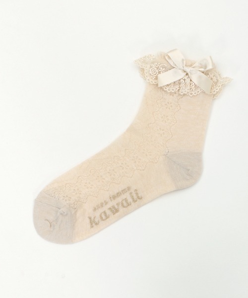 axes femme kawaii(アクシーズファムカワイイ)の「透かしレースアップ柄ソックス(ソックス/靴下・レディース・ワイン/ブラック/ホワイト/ベージュ・FREE)」の10枚目の写真