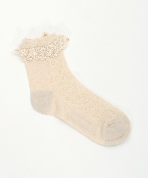 axes femme kawaii(アクシーズファムカワイイ)の「透かしレースアップ柄ソックス(ソックス/靴下・レディース・ワイン/ブラック/ホワイト/ベージュ・FREE)」の9枚目の写真