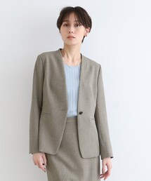 INDIVI | 【定番スーツ/洗える/メランジ】ウールライクノーカラージャケット(スーツジャケット)