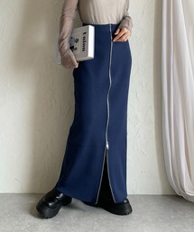 前後2WAY ハイウエストニットタイトロングフロントジップスカート