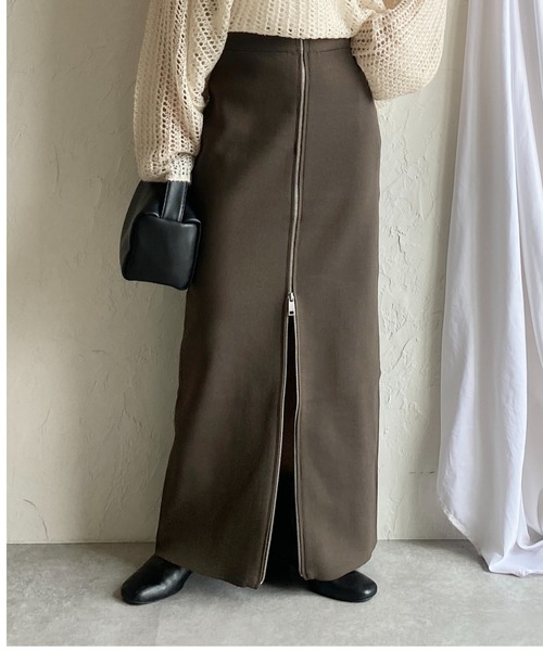 She's Closet（シーズクローゼット）の「前後2WAY ハイウエストニットタイトロングフロントジップスカート（スカート・レディース・チャコールグレー/アイボリー/ブラック/レッド/ブルー/グレイッシュベージュ/ライトグレー/ネイビー/ブラウン・FREE）」の6枚目の写真