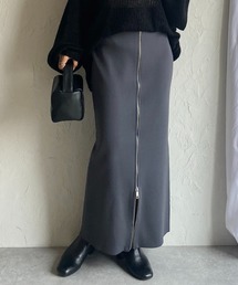 前後2WAY ハイウエストニットタイトロングフロントジップスカート