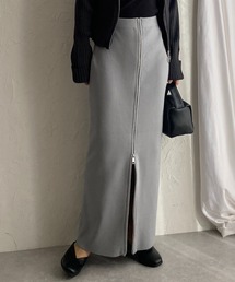 前後2WAY ハイウエストニットタイトロングフロントジップスカート