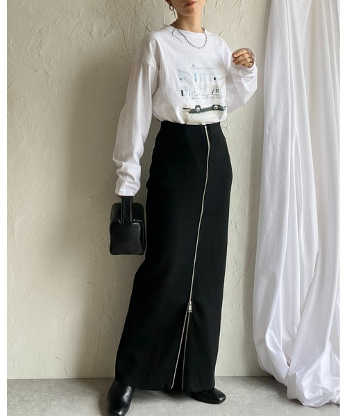 She's Closet（シーズクローゼット）の「前後2WAY ハイウエストニットタイトロングフロントジップスカート（スカート・レディース・チャコールグレー/アイボリー/ブラック/レッド/ブルー/グレイッシュベージュ/ライトグレー/ネイビー/ブラウン・FREE）」の12枚目の写真