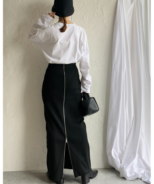She's Closet（シーズクローゼット）の「前後2WAY ハイウエストニットタイトロングフロントジップスカート（スカート・レディース・チャコールグレー/アイボリー/ブラック/レッド/ブルー/グレイッシュベージュ/ライトグレー/ネイビー/ブラウン・FREE）」の13枚目の写真
