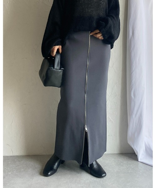 She's Closet（シーズクローゼット）の「前後2WAY ハイウエストニットタイトロングフロントジップスカート（スカート・レディース・チャコールグレー/アイボリー/ブラック/レッド/ブルー/グレイッシュベージュ/ライトグレー/ネイビー/ブラウン・FREE）」の18枚目の写真