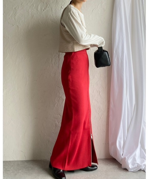 She's Closet（シーズクローゼット）の「前後2WAY ハイウエストニットタイトロングフロントジップスカート（スカート・レディース・チャコールグレー/アイボリー/ブラック/レッド/ブルー/グレイッシュベージュ/ライトグレー/ネイビー/ブラウン・FREE）」の20枚目の写真