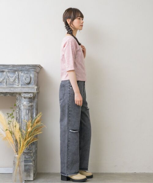 ems excite（エムズエキサイト）の「ダメージデニムPT（デニムパンツ・レディース・ブラック/ライトブルー/ピンク・FREE）」の5枚目の写真