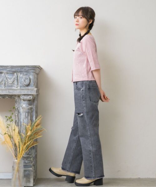 ems excite（エムズエキサイト）の「ダメージデニムPT（デニムパンツ・レディース・ブラック/ライトブルー/ピンク・FREE）」の6枚目の写真