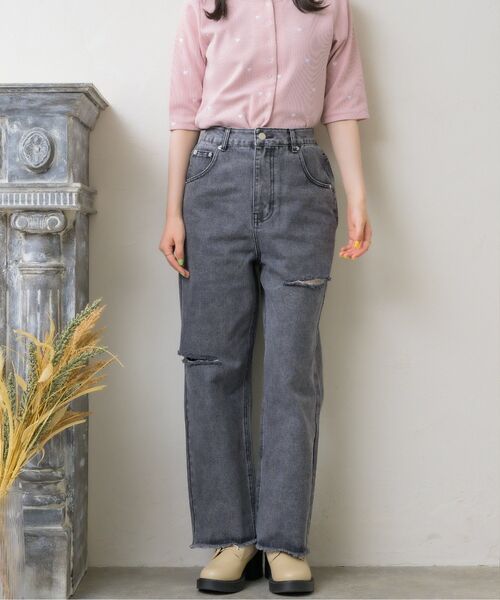 ems excite（エムズエキサイト）の「ダメージデニムPT（デニムパンツ・レディース・ブラック/ライトブルー/ピンク・FREE）」の8枚目の写真