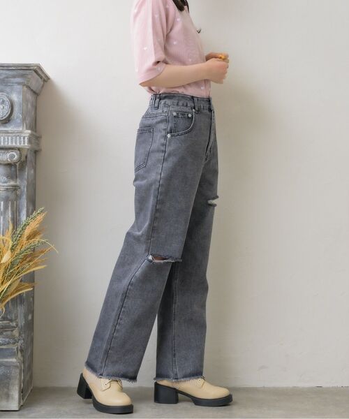 ems excite（エムズエキサイト）の「ダメージデニムPT（デニムパンツ・レディース・ブラック/ライトブルー/ピンク・FREE）」の9枚目の写真