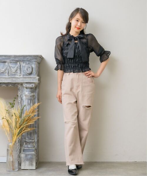 ems excite（エムズエキサイト）の「ダメージデニムPT（デニムパンツ・レディース・ブラック/ライトブルー/ピンク・FREE）」の11枚目の写真