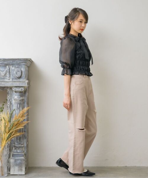 ems excite（エムズエキサイト）の「ダメージデニムPT（デニムパンツ・レディース・ブラック/ライトブルー/ピンク・FREE）」の12枚目の写真