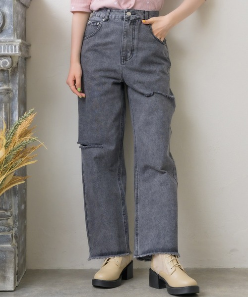 ems excite（エムズエキサイト）の「ダメージデニムPT（デニムパンツ・レディース・ブラック/ライトブルー/ピンク・FREE）」の2枚目の写真